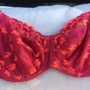 Redish “Prima Donna” Bra With Purple And Coral Scribble Dots 32E(Brand New )